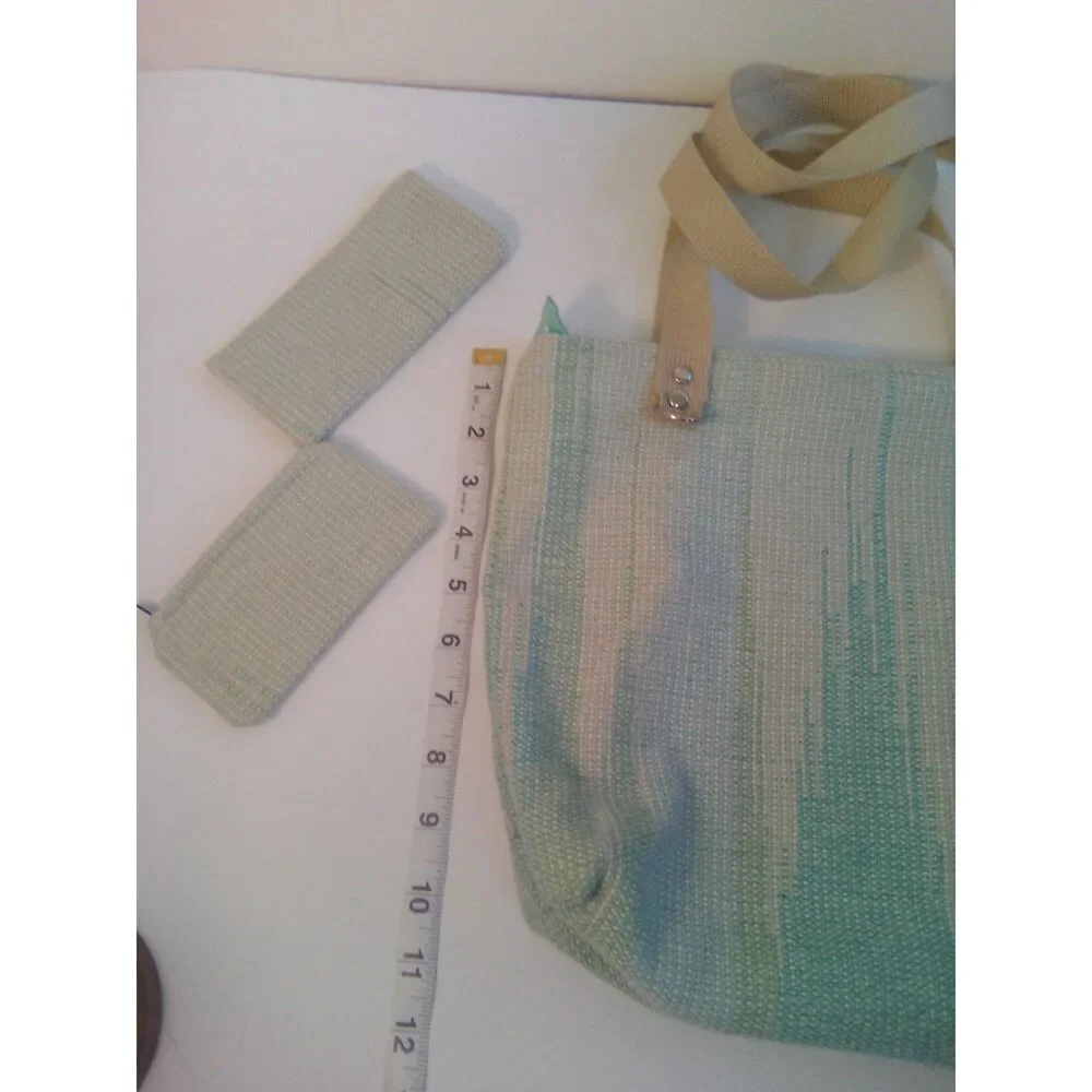 Quirky 3-Bag Bundle! Vegan Tote w/scarf & gold paint, Woven Purse, & Lancôme Bag